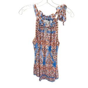 Hale Bob Blue Mandala Print Tie Halter Top Jersey Knit Boho - Size Medium